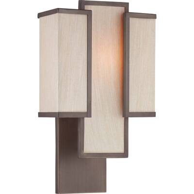 Labyrinth 1 Light Henna Bronze with Khaki Fabric Shades Wall Sconce