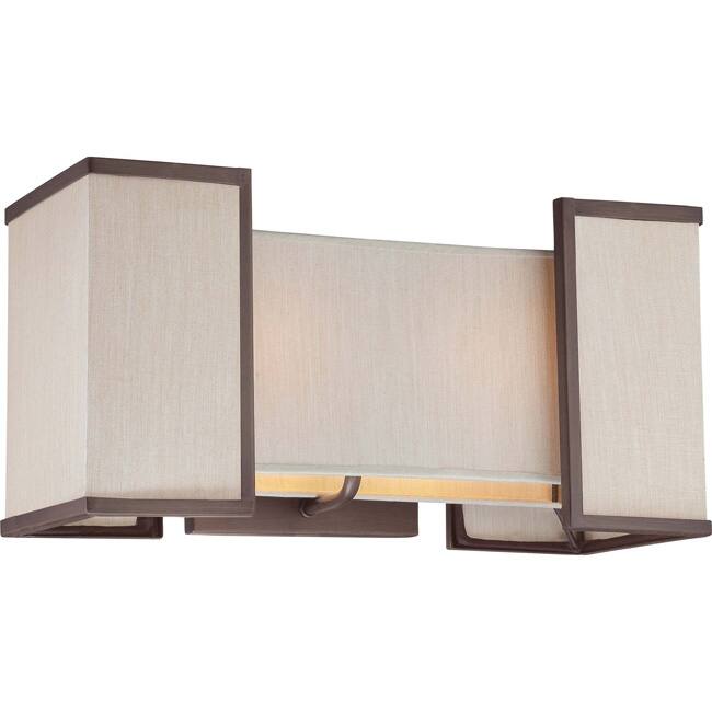 Labyrinth 2 Light Henna Bronze with Khaki Fabric Shades Wall Sconce