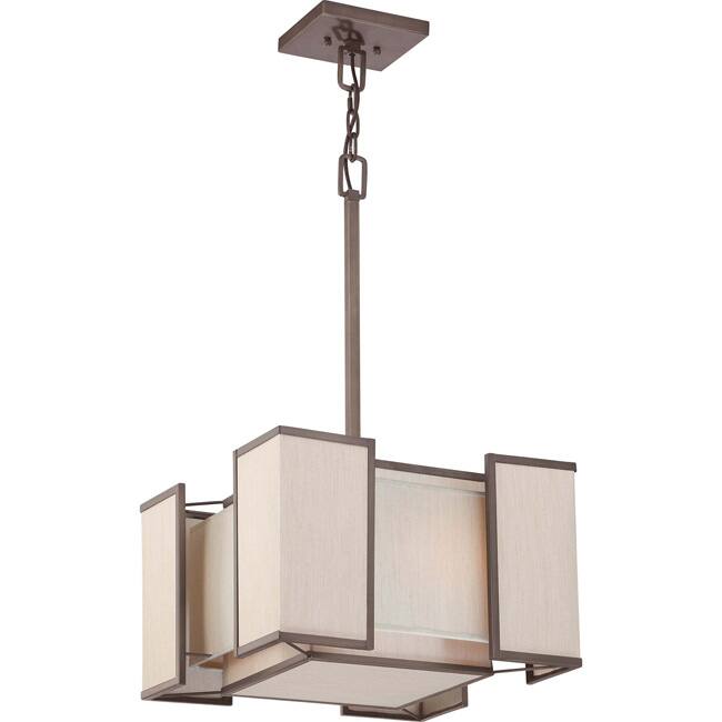 Labyrinth 3 Henna Bronze with Khaki Fabric Shades Light Pendant