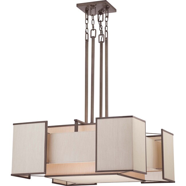 Labyrinth 4 Light Henna Bronze with Khaki Fabric Shades Pendant