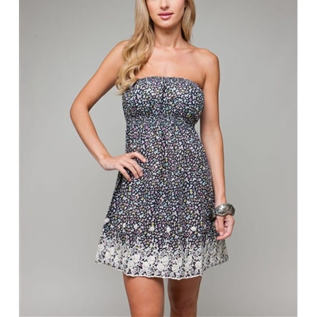 24/7 Frenzy Juniors Ruched Embroidered Hem Dress