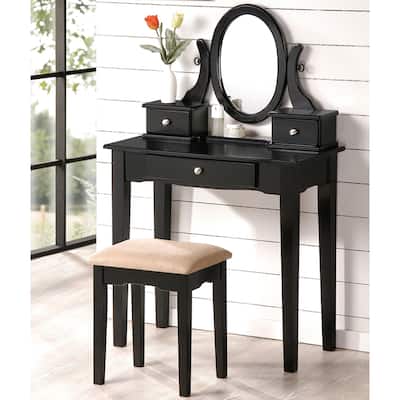 Black Contemporary Bedroom Vanity Set with Stool