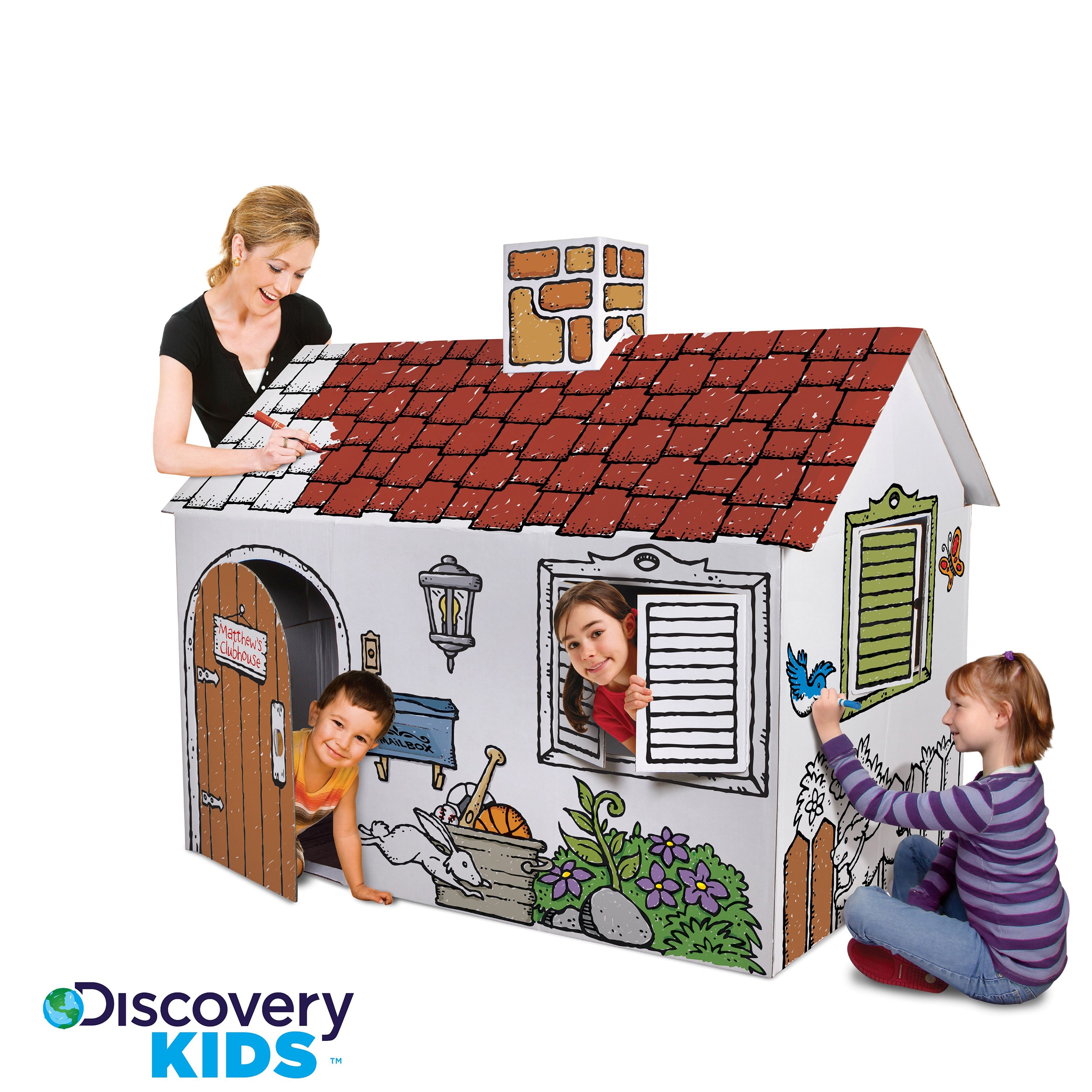 Discovery Kids Cardboard Color and Play Playhouse   14493300