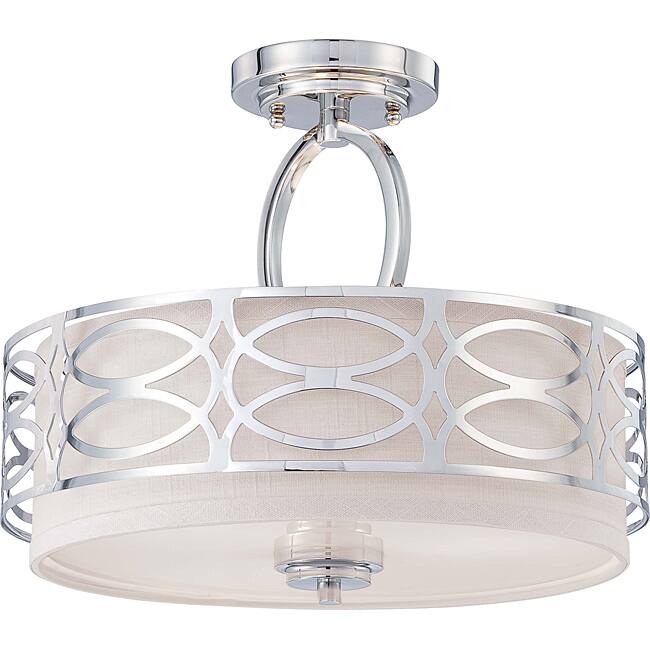 Harlow Nickel and Slate Gray Fabric Shade 3-Light Semi Flush Fixture