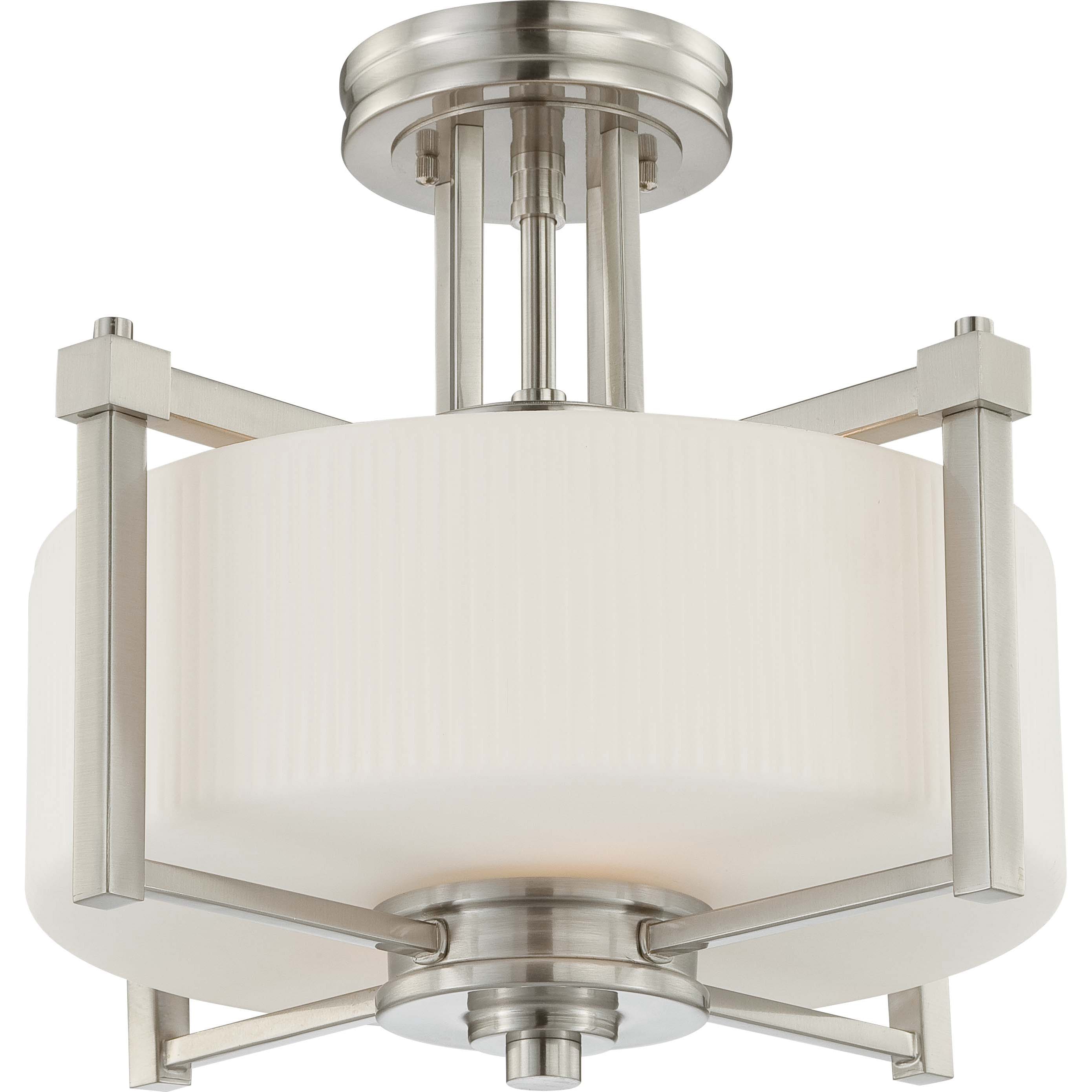 Wright Nickel And Satin White Glass 2 light Semi Flush Fixture