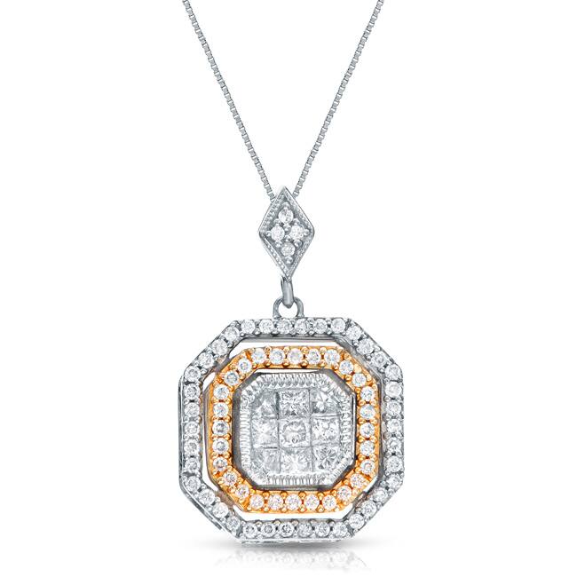 14k Two-tone Gold 1/2ct TDW Diamond Asscher Necklace (G-H, I1-I2)
