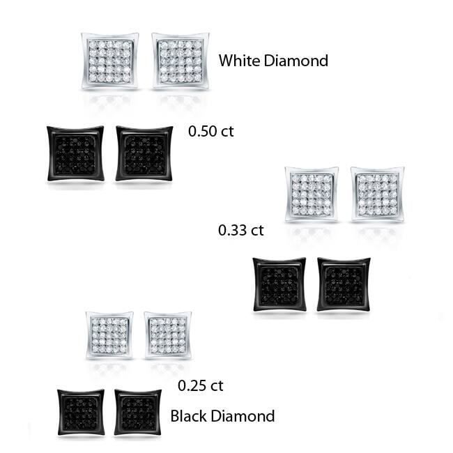 Sterling silver 1/4ct/ 1/3ct/ 1/2ct TDW Black or White Diamond Stud Earrings (H-I, I1-I2)