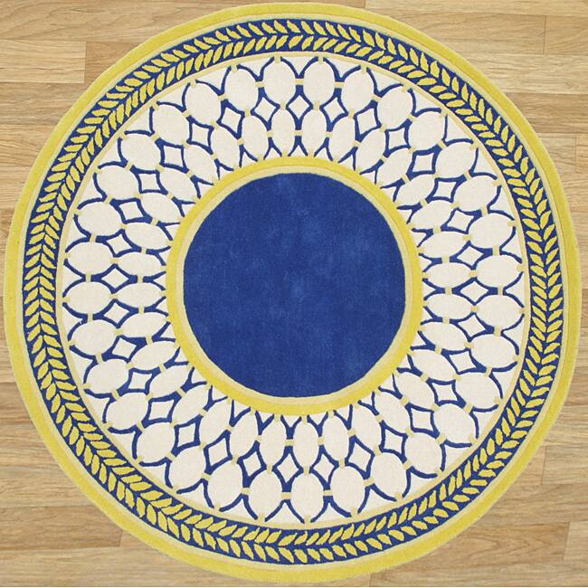 Alliyah Handmade Maize New Zealand Blend Wool Rug - Maize/Patriot Blue - 6' x 6' Round