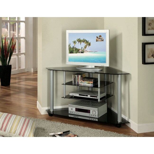 K&B Sliver-Chrome & Black Corner TV stand