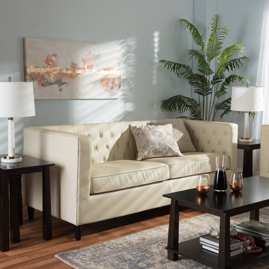 Baxton Studio Darrow Cream Modern Leather Sofa