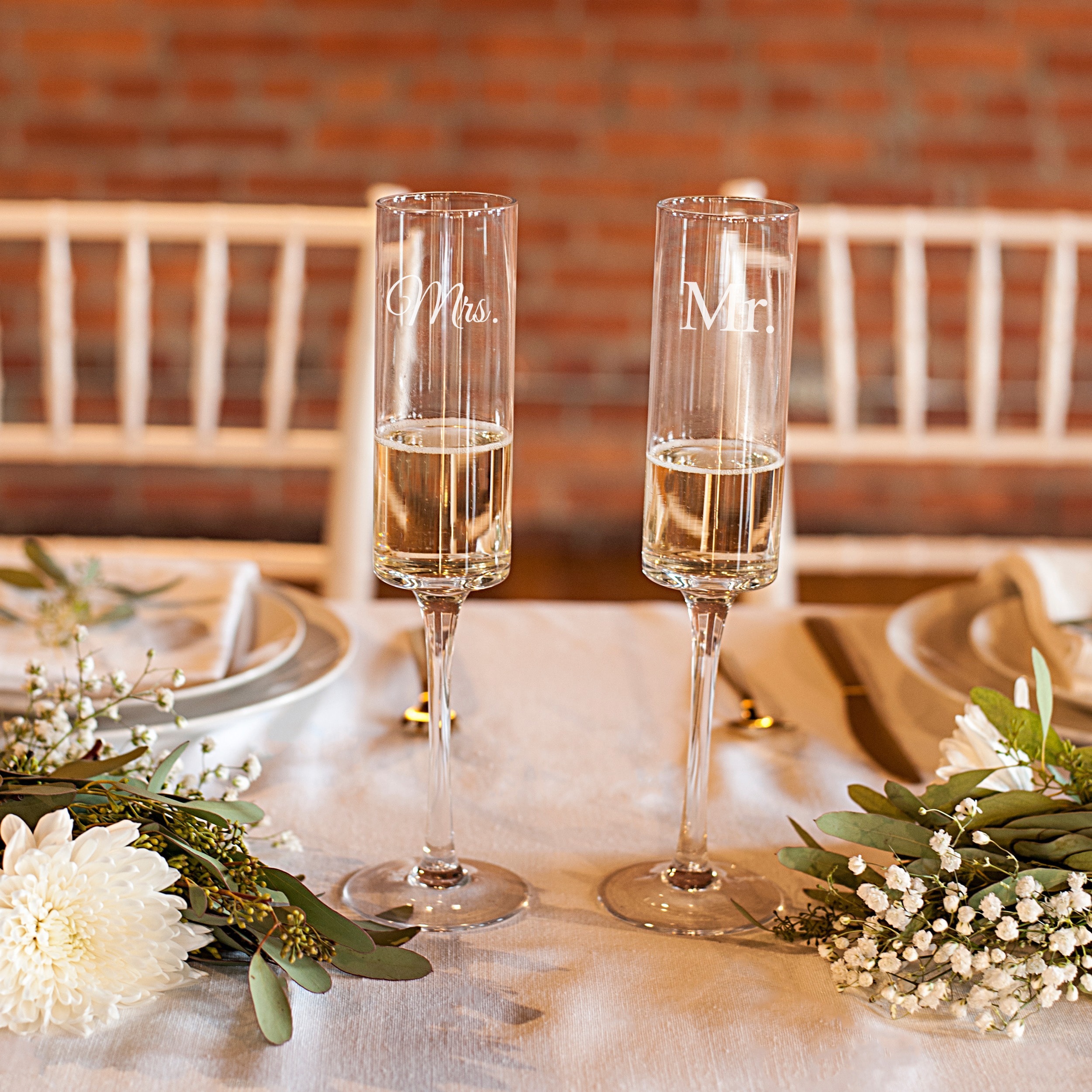 Mr. & Mrs. Floral Wine Glasses > Toasting Flutes