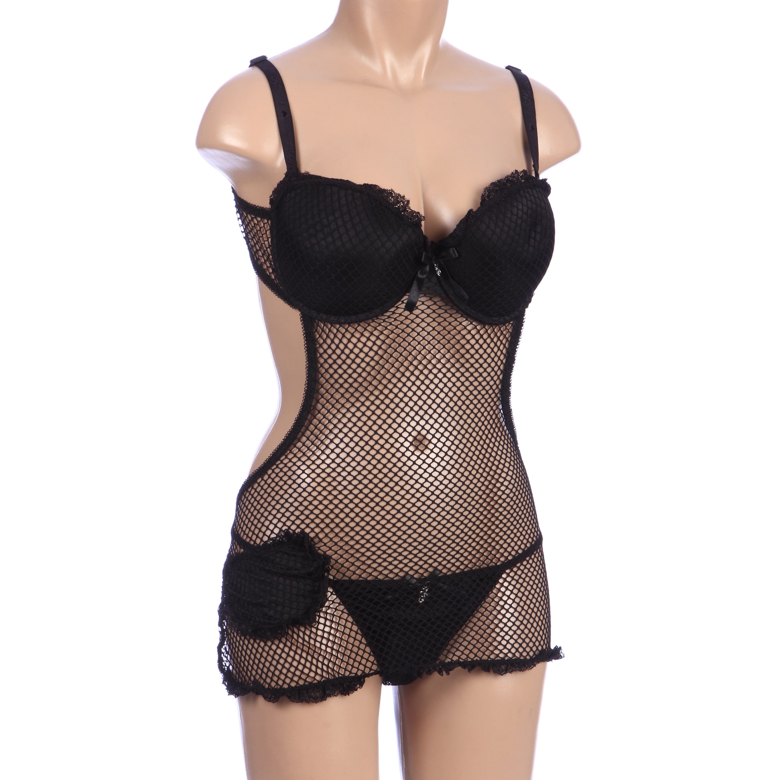 Hustler Black Tie back Fishnet Teddy