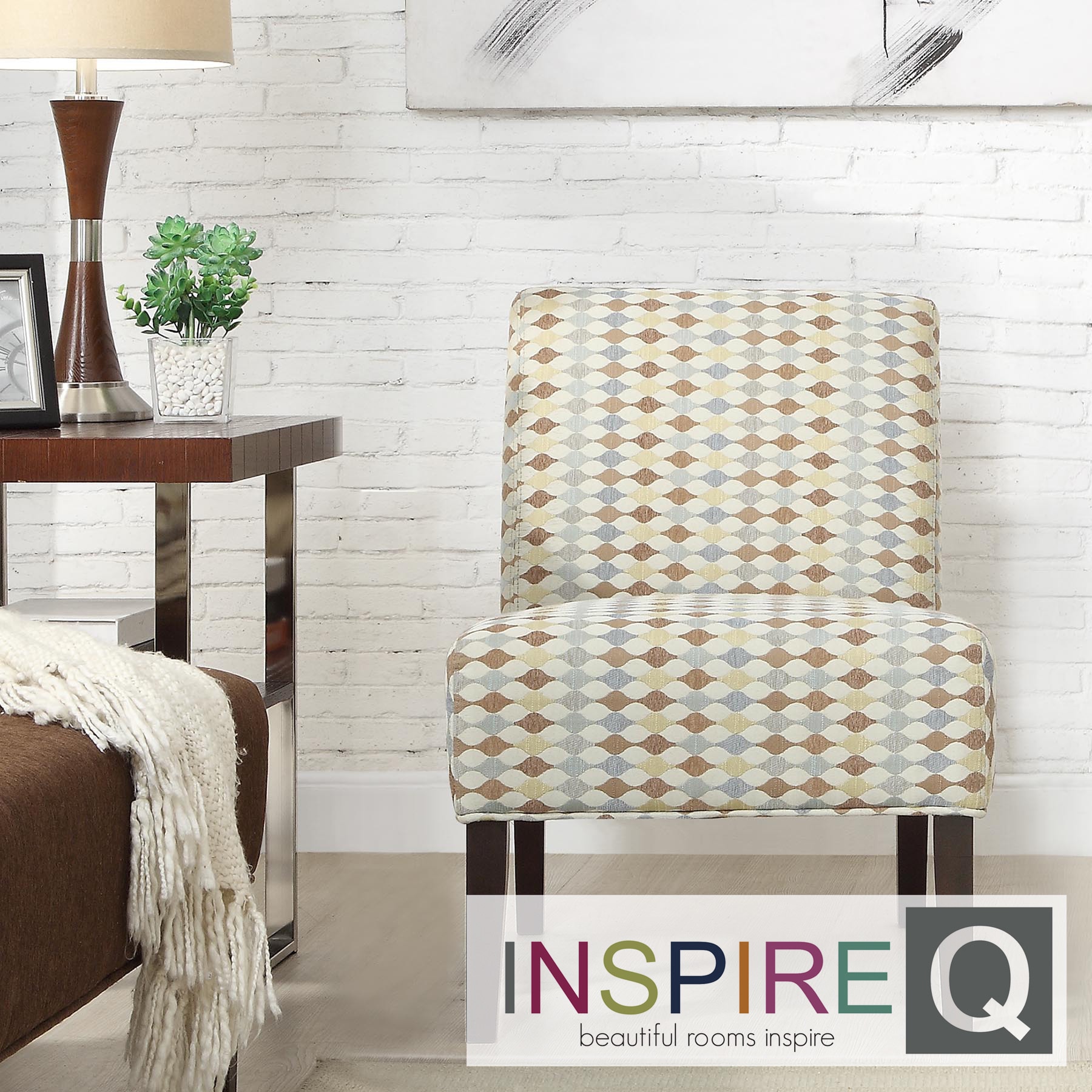 Inspire Q Kayla Geometric Fabric Armless Lounge Chair