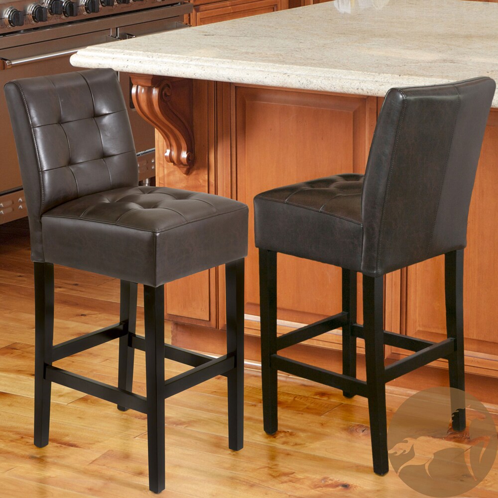 Christopher Knight Home Macbeth Espresso Brown Leather Counter Stools (set Of 2) (EspressoSome assembly requiredSturdy constructionNeutral colors to match any decorAllows you to comfortably lean back with full supportSeat dimensions 26 inches high Dimens