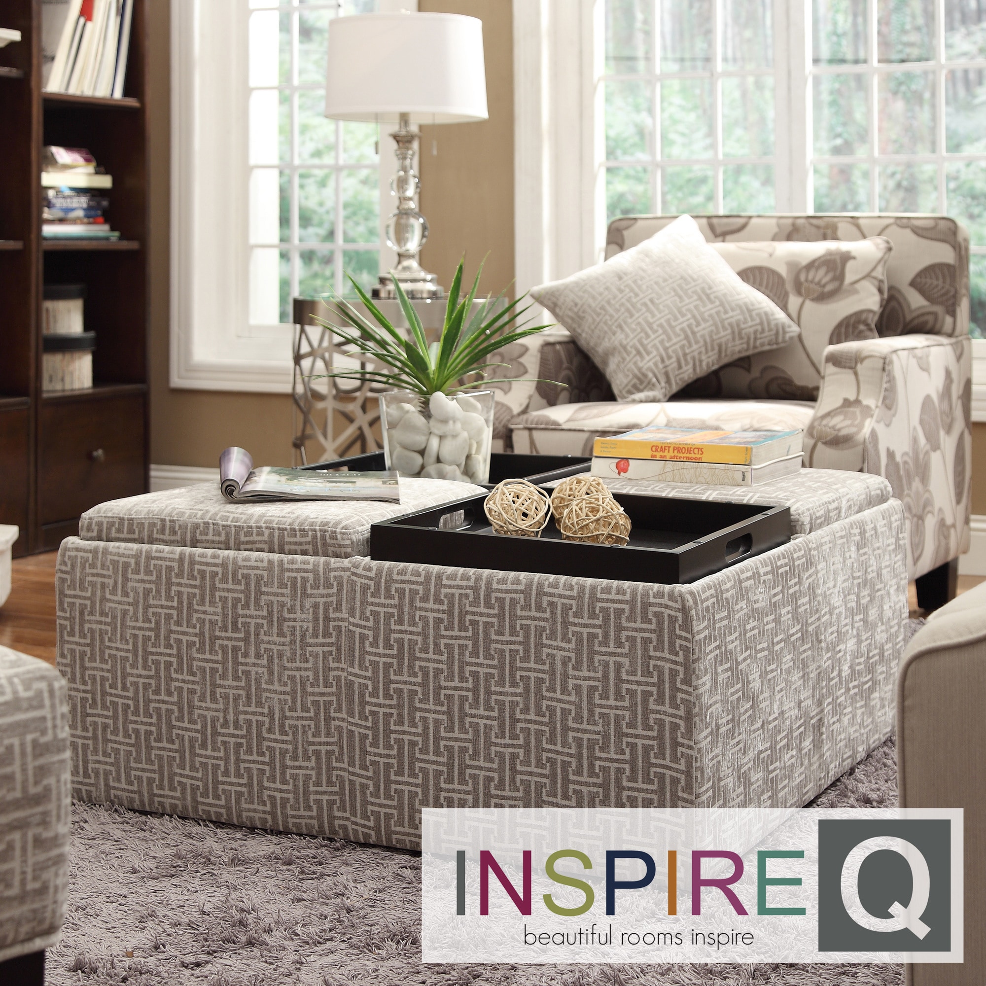 Inspire Q Montrose Grey Link Storage Cocktail Ottoman