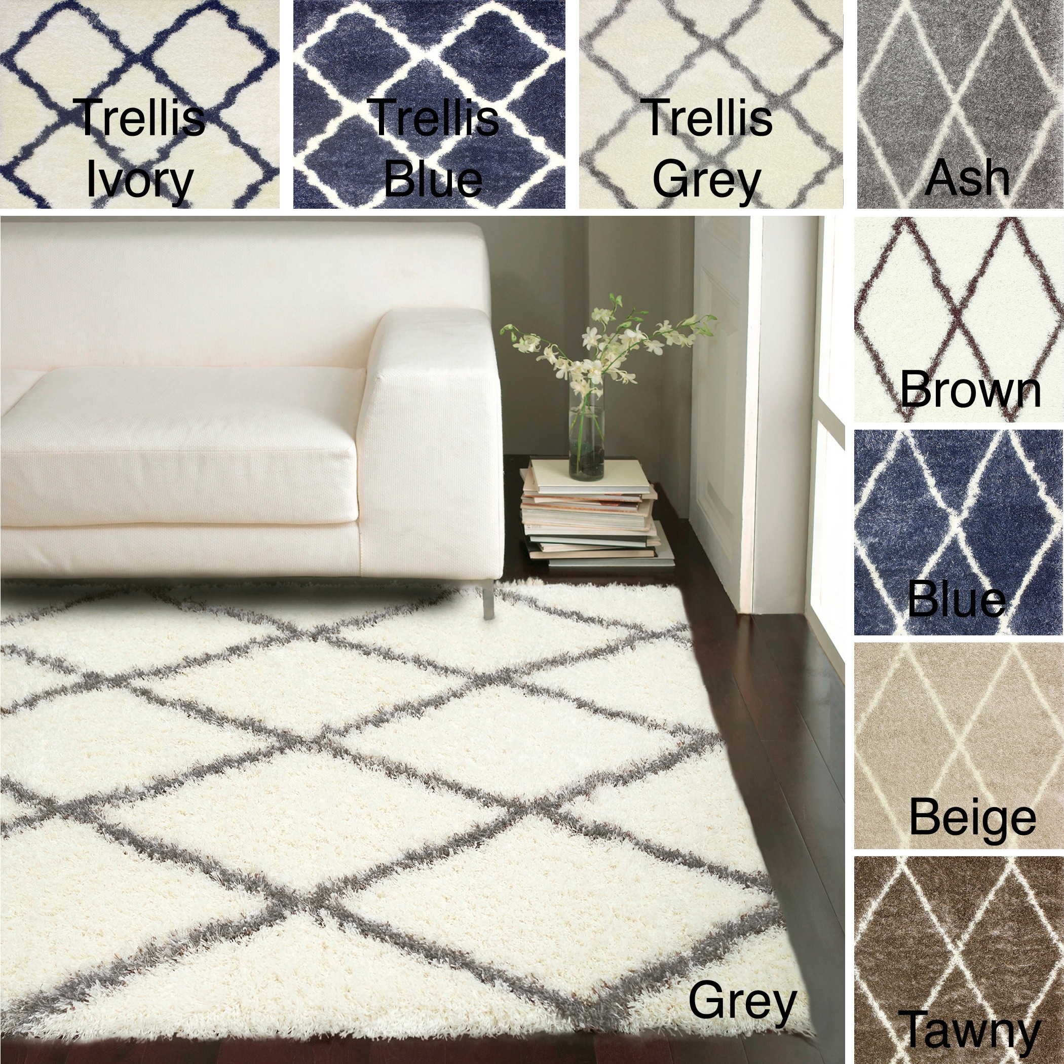 Nuloom Moroccan Ivory Trellis Shag Rug (92 X 12)