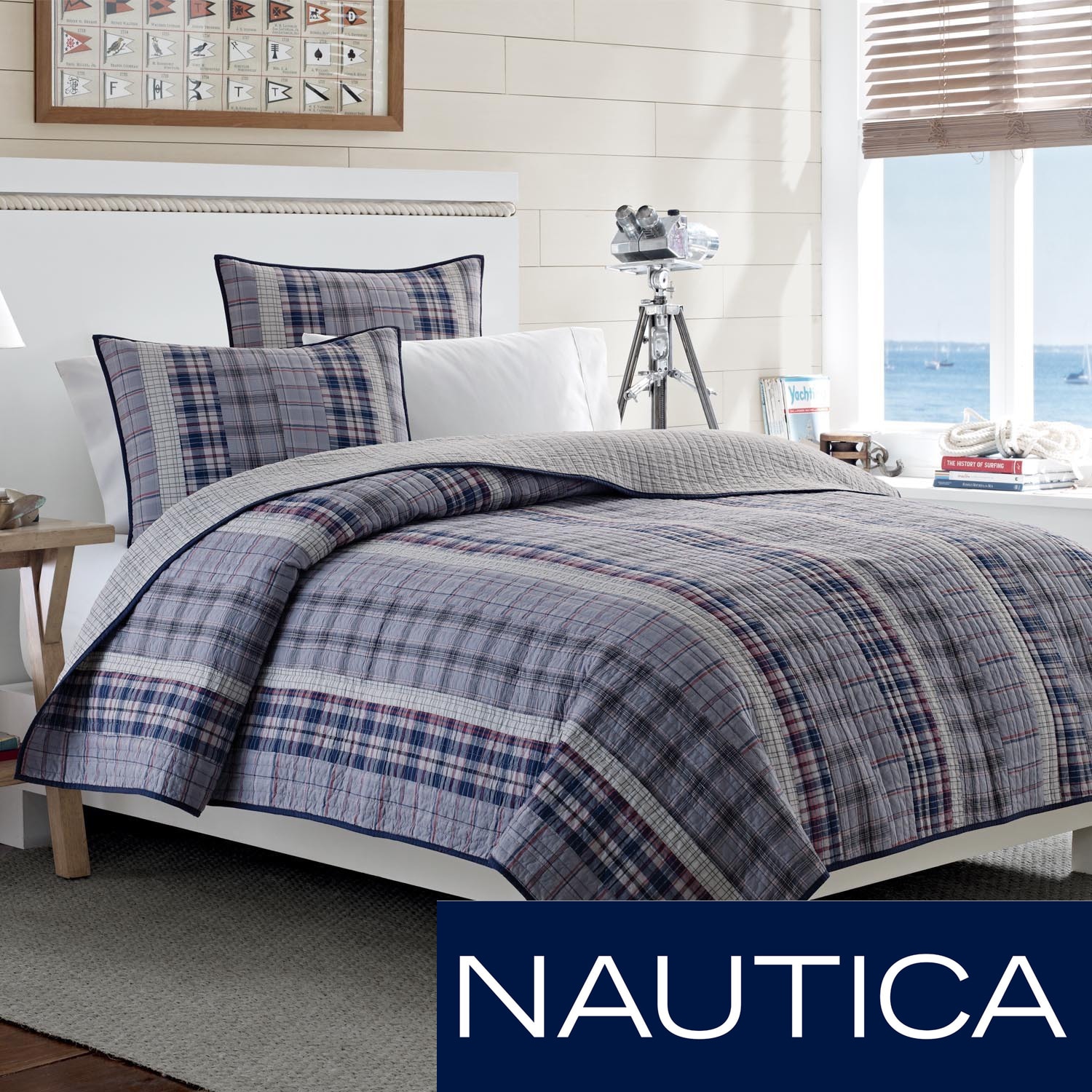 Nautica Nautica Tiller Cotton Reversible Quilt And Sham Separates Blue Size Twin