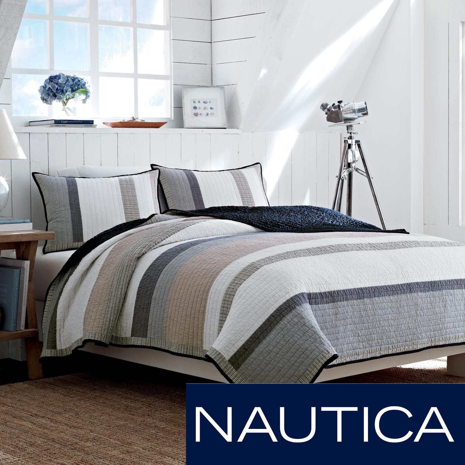 Nautica Nautica Hayward Cotton Reversible Quilt And Sham Separates Blue Size Twin