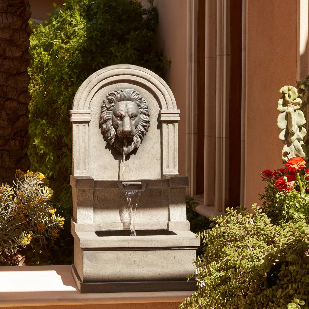 Classic Lion Face Stone Finish Wall Water Fountain