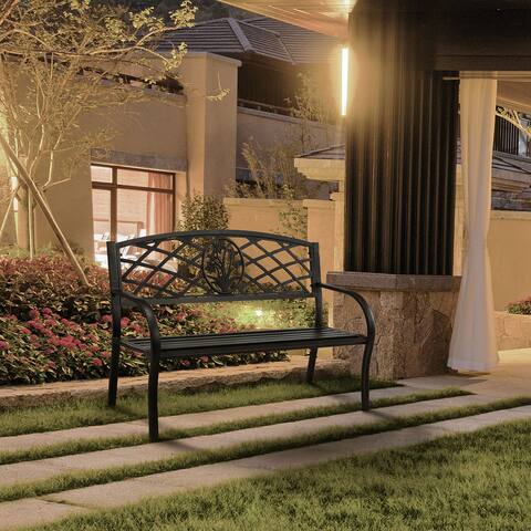 Furniture of America Cith Contemporary Black Metal Outdoor Bench