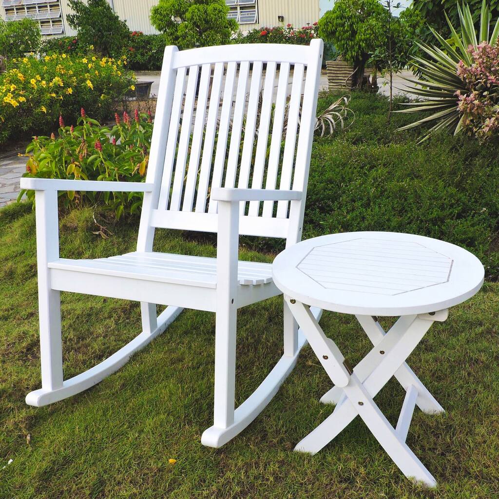 International Caravan Royal Fiji Painted Acacia Rocking Chair and Side Table Set
