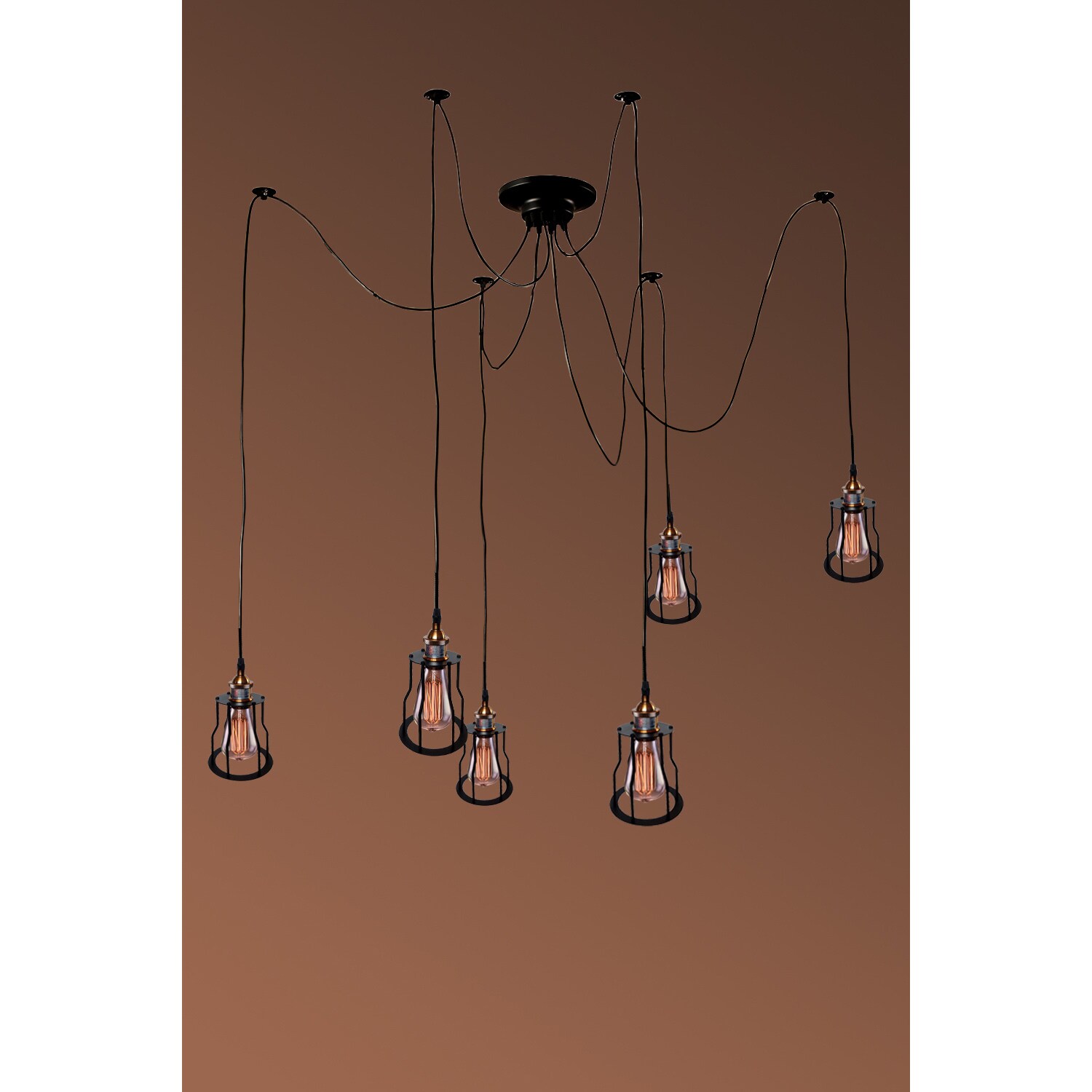 Salome 6-light Adjustable Height Black Edison Chandelier with Bulbs (Black-finished 6-inch Edison Chandelier) - Chandeliers For Bedrooms by Overstock.com