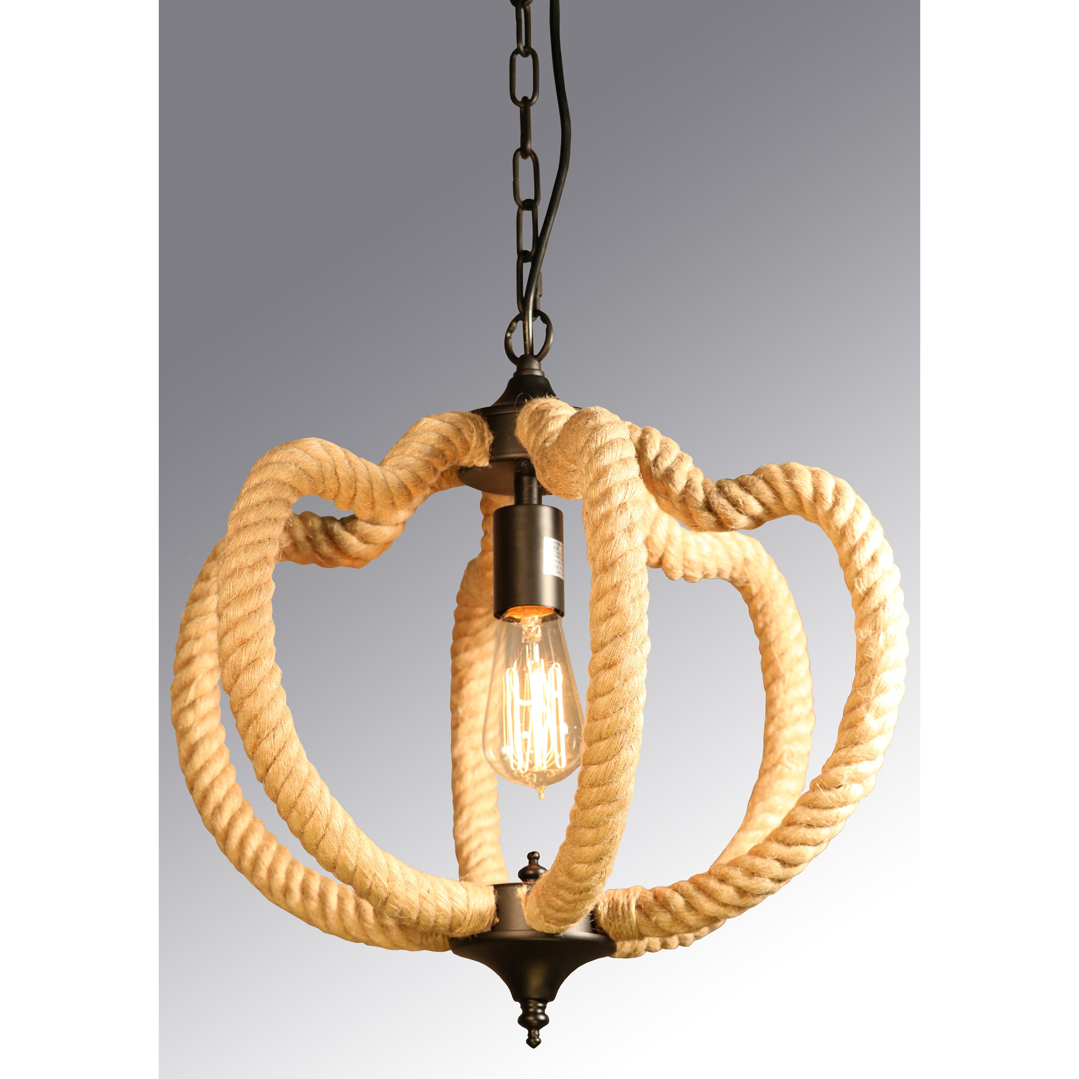 Thatcher 1-light Hemp Rope 17-inch Edison Chandelier with Bulb (Hemp Rope 17-inch Edison Chandelier) - Chandeliers For Bedrooms by Overstock.com