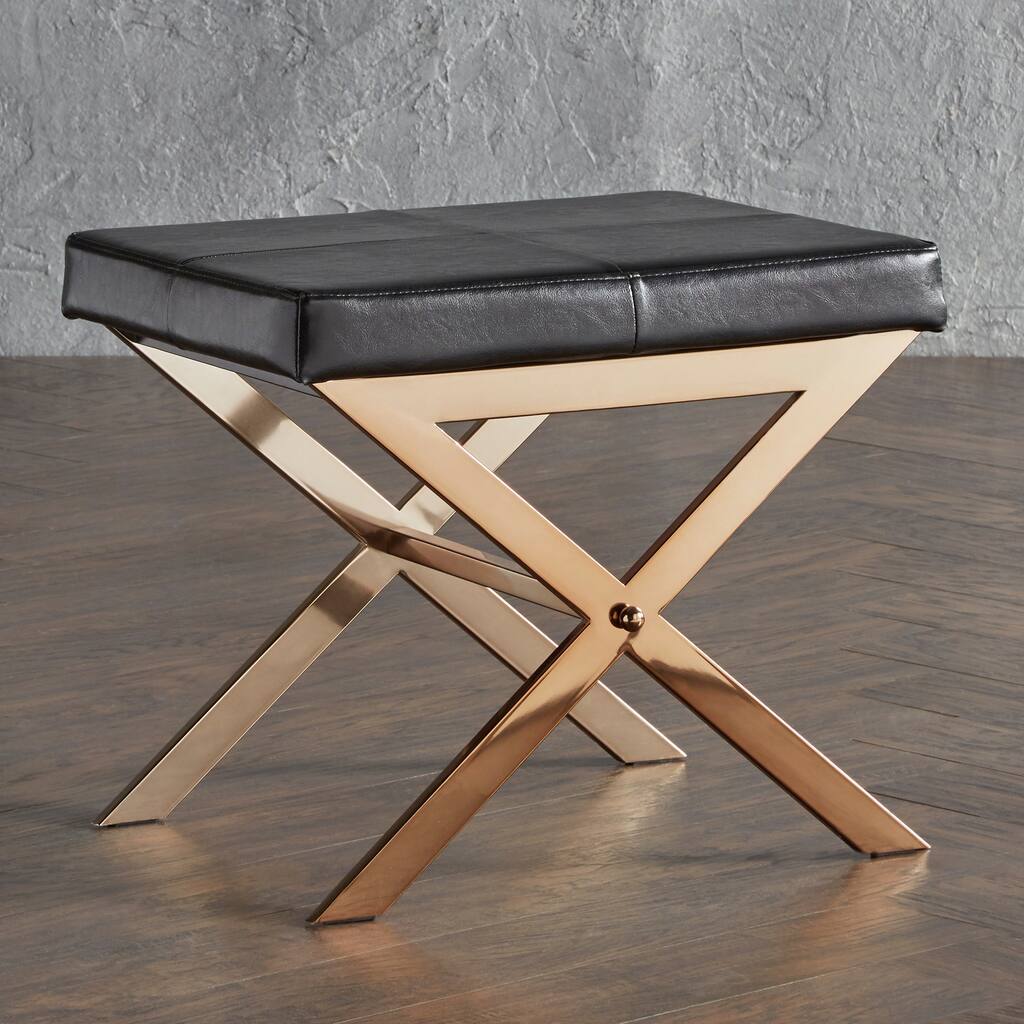 Southport Champagne Gold and Bonded Leather 22-inch Metal Bench by INSPIRE Q