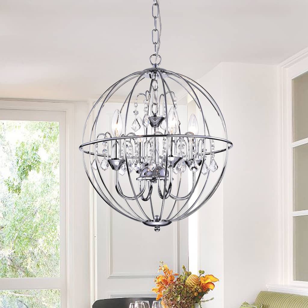 Avee 4-light Crystal 16.5-inch Chrome Spherical Chandelier