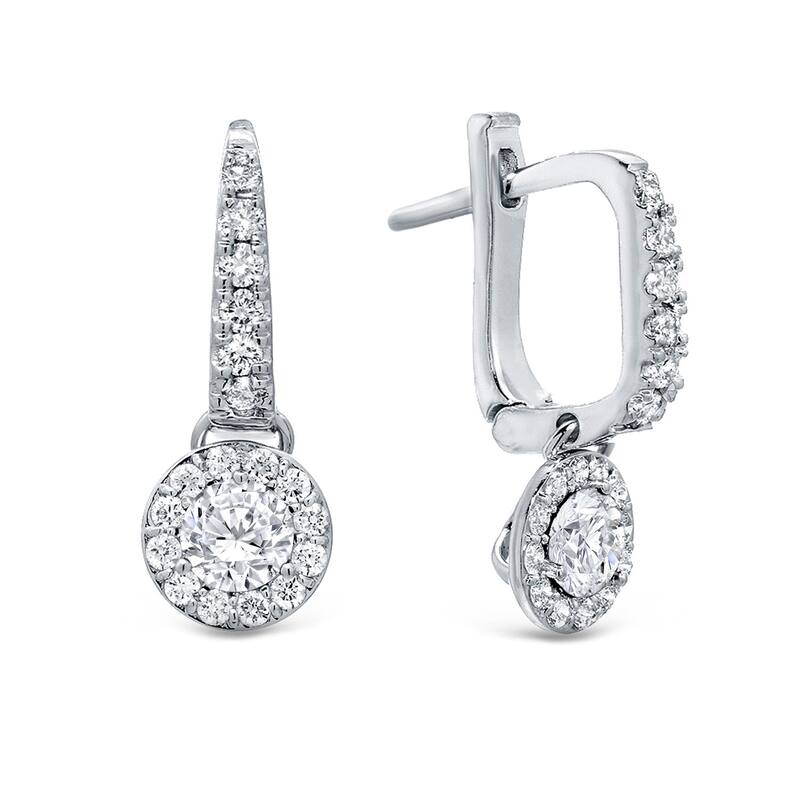 14k Gold Round 1/2ct TDW Diamond Halo Dangle Earrings by Auriya (H-I, SI1-SI2)