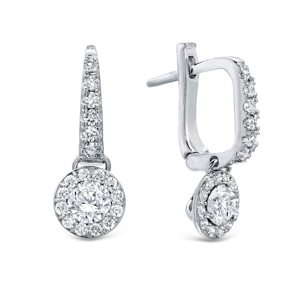 14k Gold Round 1/2ct TDW Diamond Halo Dangle Earrings by Auriya (H-I, SI1-SI2)