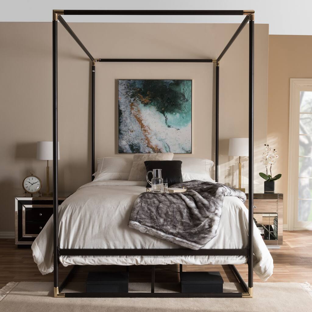 Industrial Dark brown color Canopy Bed by Baxton Studio
