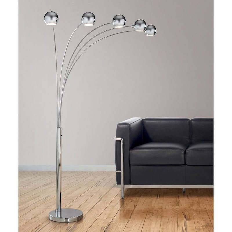 Orbs 5-light Dimmable Arch Floor Lamp with LED bulbs- Chrome