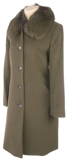 Albert Nipon Brown Walking Coat w/Fox Trim