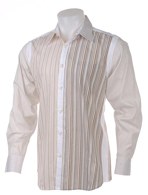 Tulliano Men's Striped Long Sleeve Shirt w/Paneled Front - 409997 ...