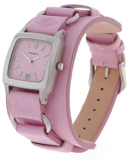 Fossil Women's Pink Dial Extra Wide Leather Strap Watch Free Shipping Today