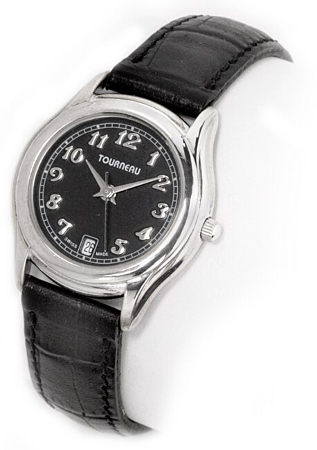 Tourneau Women's Round Black Leather Strap Watch -  clear  