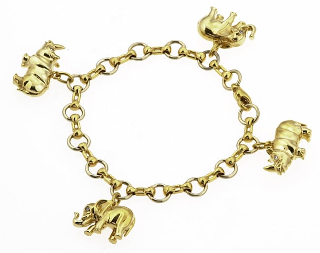 18K Diamond Rhino Elephant Charm Bracelet (.08TCW)  