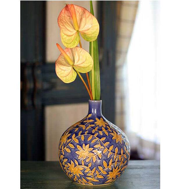 Handcrafted Ceramic 'Golden Jasmine' Celadon Vase (Thailand)
