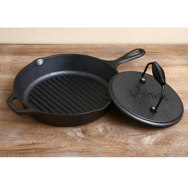 Lodge 10.25 Inch Cast Iron Grill Pan with Glass Lid