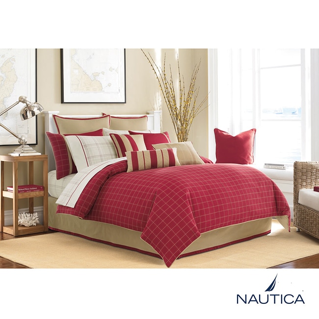 Nautica Brayton Point Red Twin size 6 piece Bed in a Bag with Sheet 