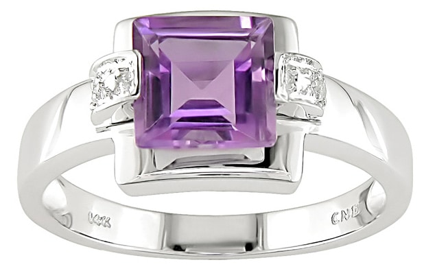 14k White Gold Diamond Amethyst Ring  