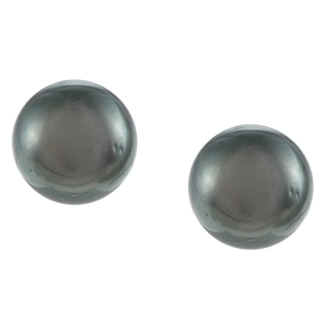 DaVonna 14k Gold Black Tahitian Cultured Pearl Stud Earrings (9 9.5 mm