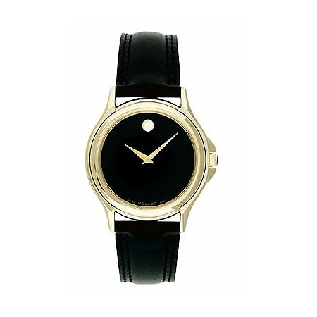 Movado Classic Mens Black Leather Strap Watch  