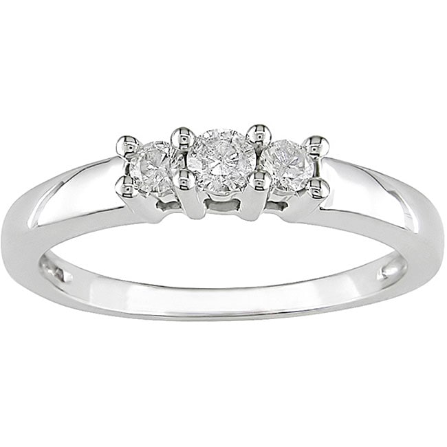 Miadora 14kt White Gold 1/4ct TDW Round Diamond Three Stone Ring