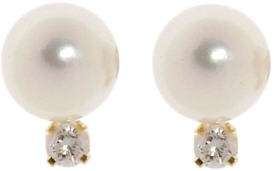14k Diamond 7.5 8 mm Cultured Pearl Earrings  