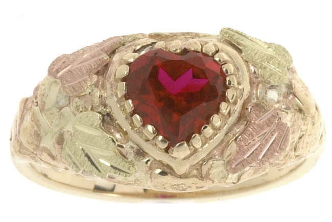 Black Hills Gold and Created Ruby Heart Ring  