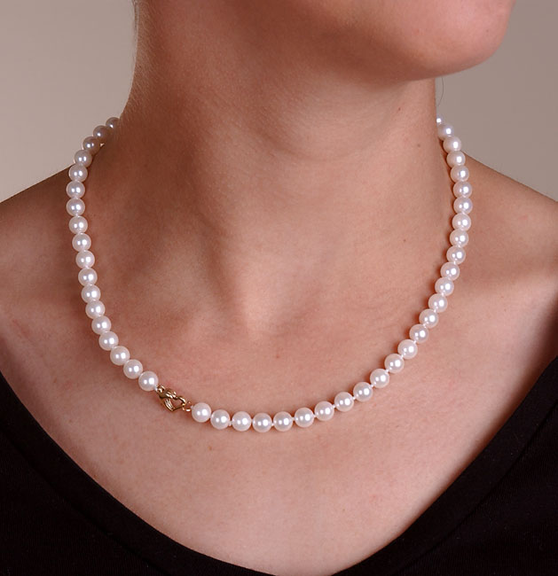 14k Gold Akoya Cultured Pearl Necklace (6.5-7 mm/ 18 in) - 923969 ...