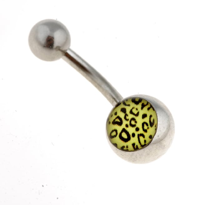 Leopard Print Curved Barbell Belly Ring  