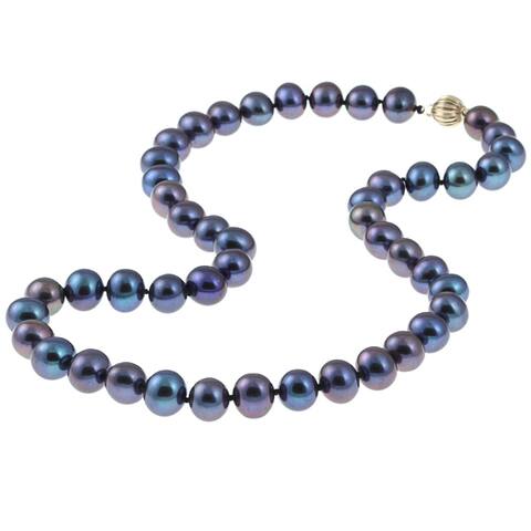 DaVonna 14k Gold Cultured Freshwater Black Pearl Necklace (9-10 mm/ 18 in)